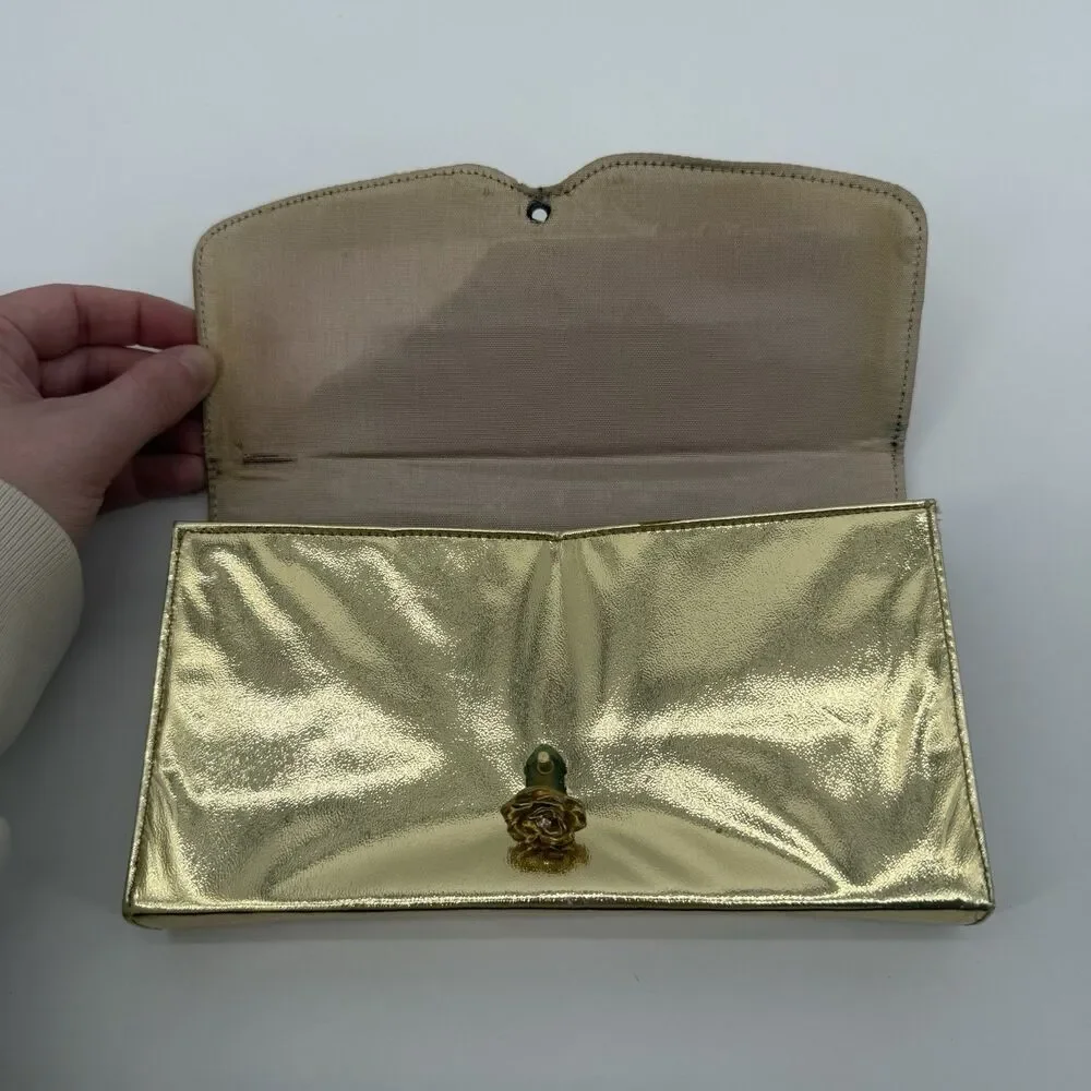 Vintage Gold 50s Clutch Bag Flower Accordion Formal Evening